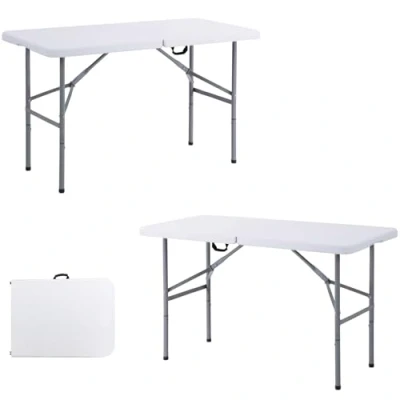 Image of Crystals 4ft Folding Camping Table Kitchen Work Top for Indoor &amp; Outdoor Use BBQ Picnic Garden Office Party (Twin Pack)