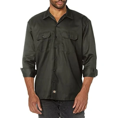 Image of Dickies Men&#039;s Long Sleeve Work Shirt Trousers, Olive Green, L UK