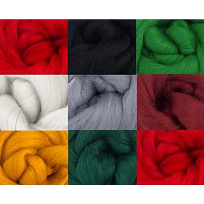 Image of Molten Designs Merino Felting Wools for Needle &amp; Wet Christmas Pack of 9 54gms
