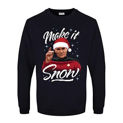 Image of Grindstore Men&#039;s Make It Snow Blue Christmas Jumper Sweater Navy