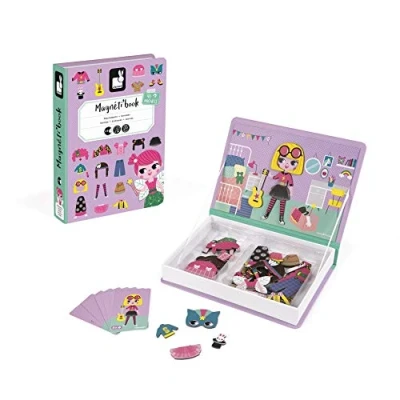 Image of Janod Magneti&#039;Book for Girls Magnetic Educational Game, 46 Pieces Fine Motor Skills and Imagination Learning From 3 Years, J02718, Purple
