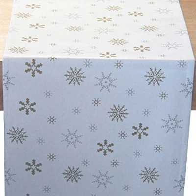 Image of HOMESCAPES Christmas Table Runner Gold Snowflake x Mas design 17 70 Inch 100% Cotton White and Colour Washable at Home