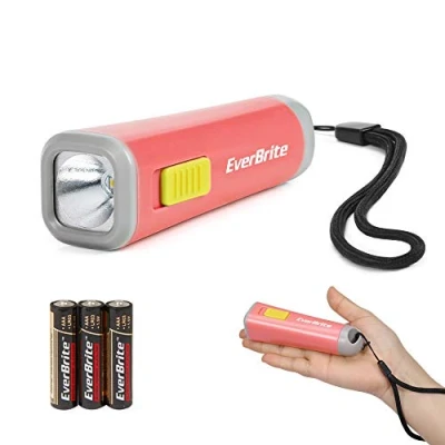 Image of EverBrite Mini LED Kids Flashlight Lightweight (46g) Torch with Soft Yellow Light for Reading, Camping, and Emergencies Gift Children, Coral Red