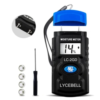 Image of LYCEBELL Wood Moisture Meter, Digital Detector, Pin Type Humidity Tester, Damp Meter for Firewood Walls Building Material Ceiling Floor with Backlight