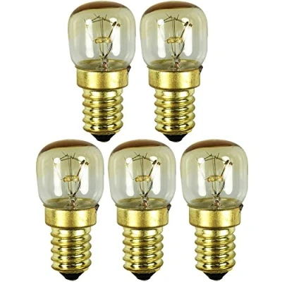 Image of COM FOUR® 5X Oven lamp up to 300 C, Warm White Stove Light Bulb 15W, E14, 230V (05 Pieces 15W Gold Colored)