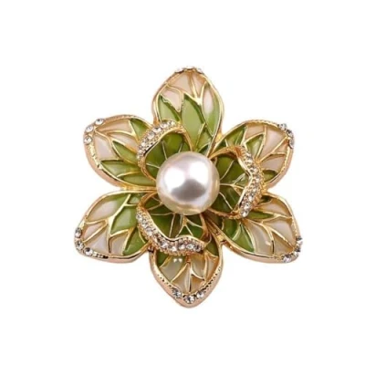 Image of tanxuan Vintage Flower Brooch Crystal Pearl Pins for Women Rhinestone Floral Lapel Pin Wedding Banquet Christmas Valentine&#039;s Day Jewelry Gifts, Green