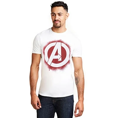 Image of Marvel Men&#039;s Avengers Stencil Logo T Shirt, White, L UK