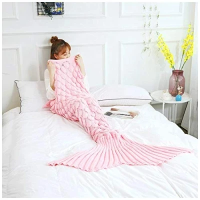 Image of YOUCAI Mermaid Tail Blanket for Girls Women, All Seasons Soft And Warm Sleeping Birthday Gifts Pink 180x90cm
