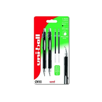 Image of uni ball SXN 210 RT Jetstream, Handwriting Rollerball Pens, Retractable, URN 181 07 Pack of 2 Pens + Refills Black Ink