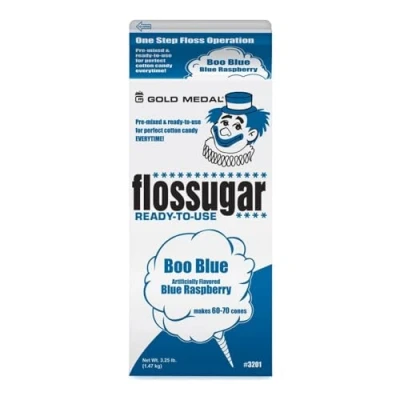 Image of Candy Floss Sugar Blue Raspberry Flavour Ready Mixed 1.47kg Carton of for Machine Makes 60 70 Average Portions Perfect Parties (1.47kg)
