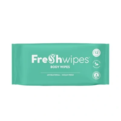 Image of FreshWipes Antibacterial Body Wipes for Adults 1 Pack (12 Wipes) Ocean Fresh Scent Large Biodegradable Wet Dermatologically Tested &amp; Suitable Elderly or Disabled Great Camping