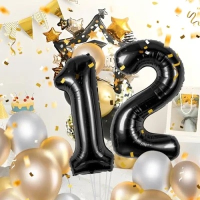 Image of Number Balloons 12,Black 12 Balloon 40 Inch Giant Helium Foil for Boys Girls 12th Birthday Party Decor Anniversary Decorations Supplies