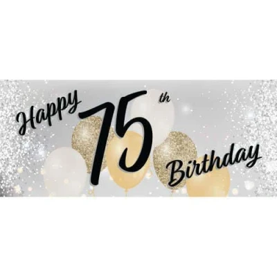 Image of PARTYRAMA.CO.UK Happy 75th Birthday Silver PVC Party Sign Decoration 60cm x 25cm
