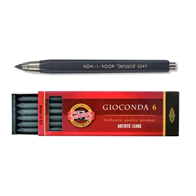 Image of Koh I Noor 5347 5.6mm Diameter Mechanical Clutch Lead Holder Pencil Black + 6 Gioconda 5.6 mm Graphite Leads. 4865/6B …
