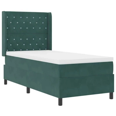 Image of vidaXL Box Spring Bed with Headboard Dark green 90 x 200 cm Velvet