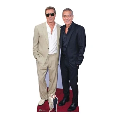 Image of Star Cutouts CS1215 Brad Pitt and George Clooney Height 185cm Lifesize Cardboard Cut Out With Mini Ideal for Celebrity Theme, Television &amp; Movie Fans, Birthdays VIP Events