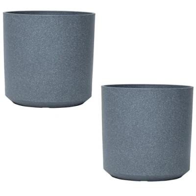 Image of Garden Gear Grey Cylinder Planters Natural stone appearance Small 26cm Diameter Flower Pots Indoor Outdoor Gardening Patio (2)