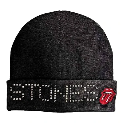 Image of Rolling Stones Beanie Hat Logo Embellished Official Unisex Black One Size