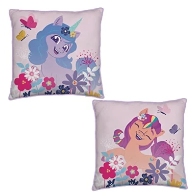 Image of Character World Official My Little Pony Square Cushion Pillow, Super Soft Reversible 2 Sided, Butterfly Design, Perfect for the Bedroom or on Sofa