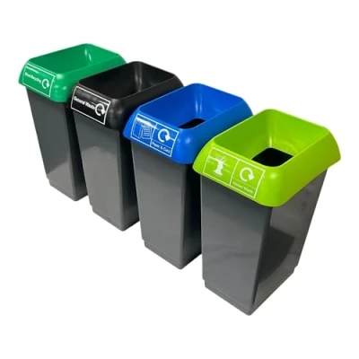 Image of Chabrias Recycling Station for Simpler UK Made 100% Recycled Plastic Colour Coded 4 waste streams non recyclable, Food waste, Paper, plastic, metal and glass (4, 50 Litre)