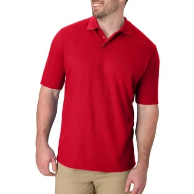 Image of Hanes Men&#039;s Pique Short Sleeve Shirt, Three Button Midweight Polo, Deep Red, XXL