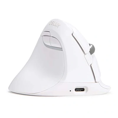 Image of DeLUX Left Handed Ergonomic Mouse, Mini Wireless Vertical Silent Click, 4000 DPI, RGB Light, 6 Buttons, Rechargeable, Bluetooth/2.4G/ Wired Tri Mode for Laptop/PC/Mac (M618ZD White)
