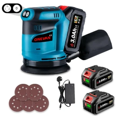Image of Orbital Sander Cordless Sanding Machine 350W for Walls, 3 Variable Speeds, Up to 12000 RPM, 125mm Pad, Dust Collection, Perfect Wood and Steel Surfaces