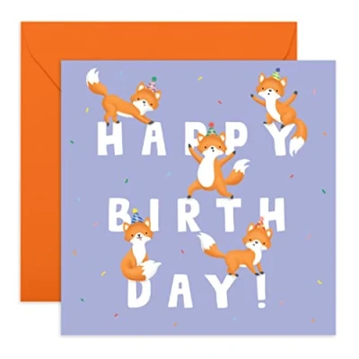 Image of Central 23 Happy Birthday Card &#039; Letters Fox Kids Comes with Fun Stickers Made in the UK Recyclable