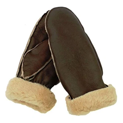 Image of Simons Leather Ladies Sheepskin Mittens In Chocolate/Cream (Medium)