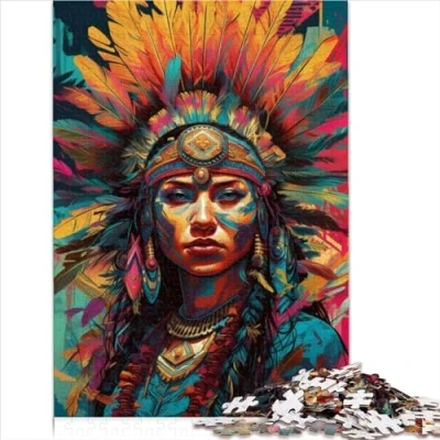Image of family Fun Puzzle by Jigsaw Adult Native American Woman Premium 100% Recycled Board Adults Puzzles gifts as for the whole and （26x38cm）