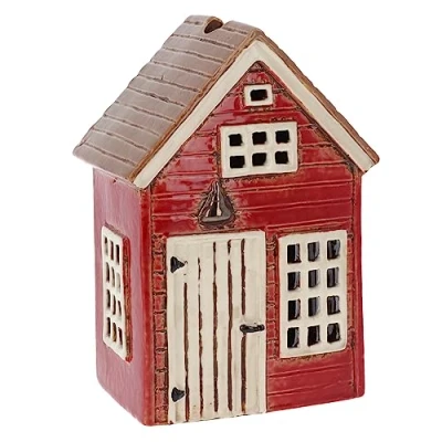 Image of Shudehill Giftware Ceramic Village Pottery Holiday house Tealight Holder, beautiful warming gift, Home Ornament, Candle Holder (Red)