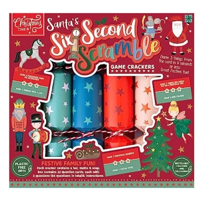 Image of Harvey &amp; Mason 6 Six Second Scramble Christmas Crackers Novelty Family Kids Game, Xmas Dinner Party Celebration