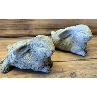 Image of J and L Stone Ornaments Garden Pair Of Cute Bunny Rabbits Hares Statue Ornament