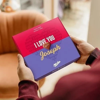 Image of Milka Schokolade Personalisiert Heart shaped chocolates, chocolate gifts with hazelnut nougat cream filling (110 gram, Milka)