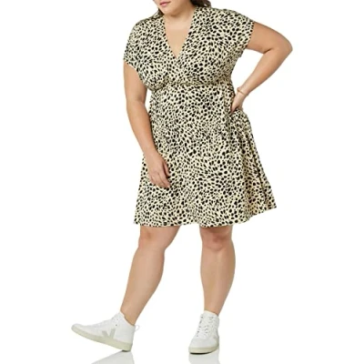 Image of Amazon Essentials Women&#039;s Surplice Dress (Available in Plus Size), Tan Animal Print, S
