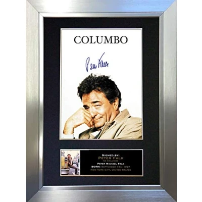 Image of COLUMBO Peter Falk Signed Autograph Mounted Photo Reproduction PRINT A4 Very Rare (297 x 210mm) #312 (Silver Frame)