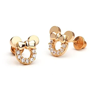 Image of Findout rose gold plated sterling silver Cubic Zircons white crystal hollow Mickey Mouse earrings .for women girls (f1784)