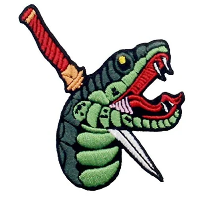Image of Snake and Dagger Patch Embroidered Badge Iron On Sew Emblem
