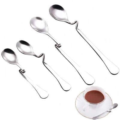 Image of ZAHD Set of 4 Honey Spoons Stainless Steel Long Handle Spoon Latte Macchiato Drink Jam Made for Syrup, Yoghurt Molasses