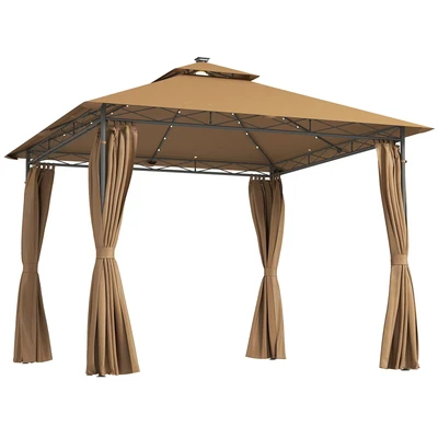 Image of Outsunny 3 x M Double Roof Outdoor Gazebo with Curtains Brown 84C 590V00BN
