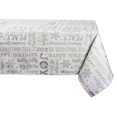 Image of DII Metallic Fabric Kitchen Décor, Cotton, Silver Holiday Collage, Christmas Tablecloth, 60x84