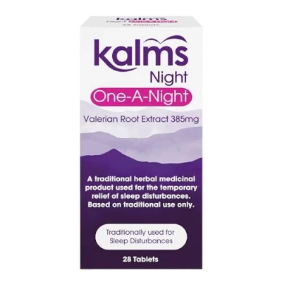 Image of Kalms Night One a 28 Tablets Traditional Herbal Medicinal Product Used for The Temporary Relief of Sleep disturbances. Tablet dose.