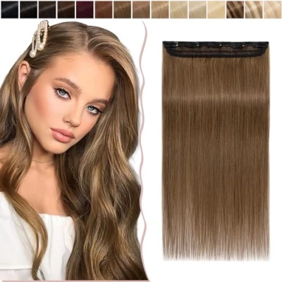 Image of 18 inch SEGO One Piece Clip in Real Remy Human Hair Extension [#6 Light Brown] Pieces for Women 3/4 Full Head Straight Invisible (50g)