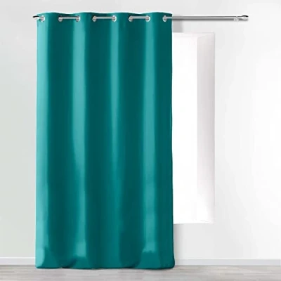 Image of Douceur d&#039;Intérieur Absolu Microfibre Curtain with Eyelets, Plain, polyester, blue, 140 cm x 260