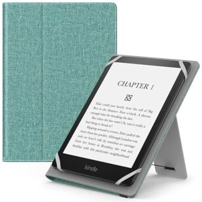 Image of MoKo Universal Case for 6&quot;,6.8&quot;,7&quot; Kindle eReaders Fire Tablet Kobo/Voyaga/Lenovo/Sony E Book Tablet, Lightweight PU Leather Folio Shell Cover Case, with Hand Strap/Kickstand, Denim Green
