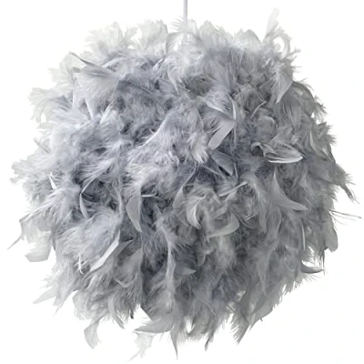 Image of ESSENCE Lights, Fluffy Feather Lampshade 40cm Grey, Light Shade Ceiling, Pendant, Table and Floor lamp, Suitable for Living Room, Decoration Bedroom, Party Wedding