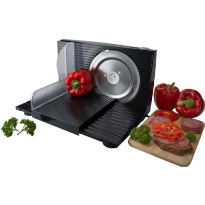 Image of Steba AS100 All Slicer, Space Saving, Foldable, Made in EU, Solinger Stainless Steel Knife with Serrated Edge, Cutting Thickness up to 17 mm Adjustable, Double Safety Switch, Includes Hand Guard
