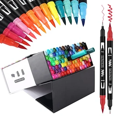 Image of 100 Colours Dual Tip Brush Pen Set, Fineliner Pens, Art Markers For Adult and Kid Drawing, Colouring book, Calligraphy Bullet Journal hho 100B