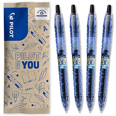 Image of PILOT Pack of 4 B2P Gel 0.7 Ink Roller Ball Pen Medium Begreen Black