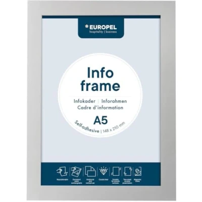 Image of EUROPEL Self adhesive magnetic info frame from PVC, A5 silver, set 2 pcs, removalbe adhesive, double sided, portrait or landscape, overall dimensions 238x176mm